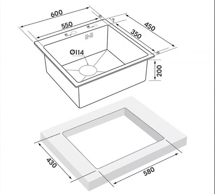 Мойка 600х450 для кухни DASKE Light 6045