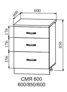 Шкаф нижний 600 3 ящика метабоксы Капля