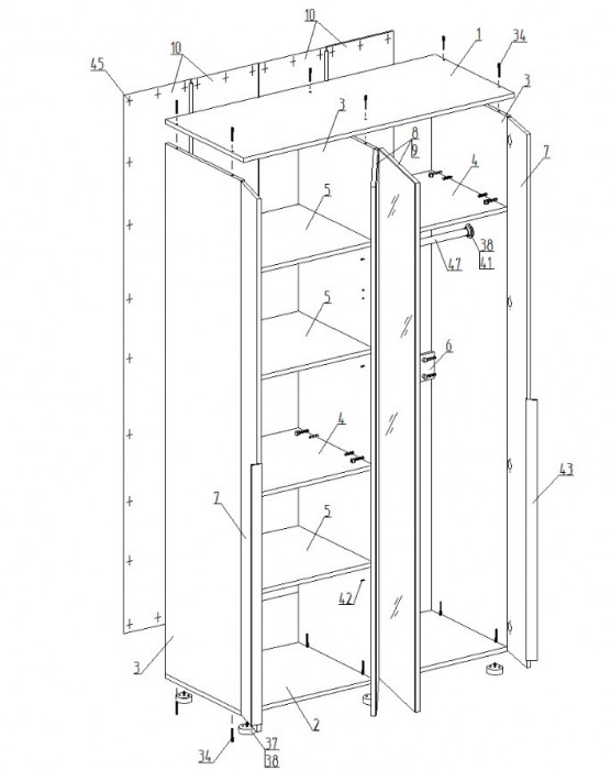 Шкаф 4-ств с зеркалом 1200 Тефия