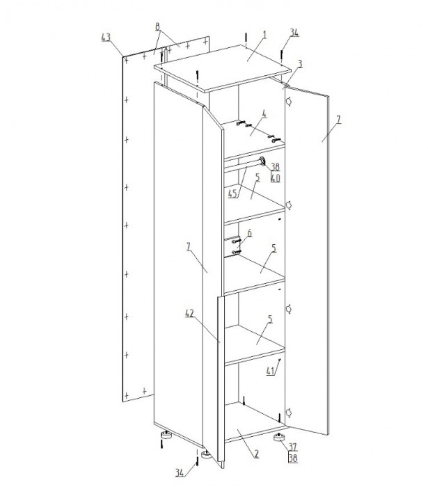 Шкаф 2-ств с полками 700 Тефия