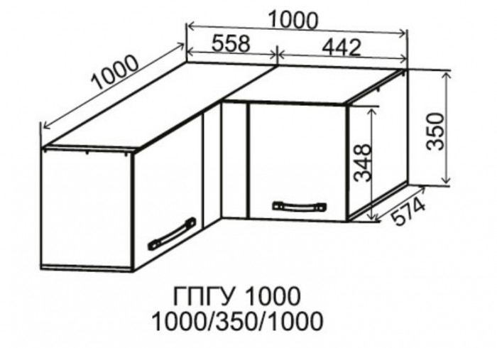 Шкаф верхний 1000 угловой горизонтальный глубокий Марсель Гола