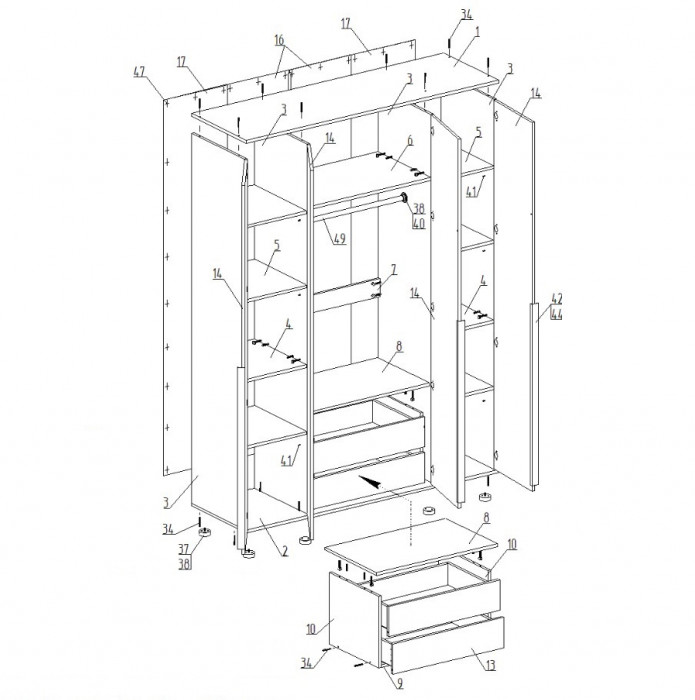 Шкаф 4-ств для одежды 1500 Тефия